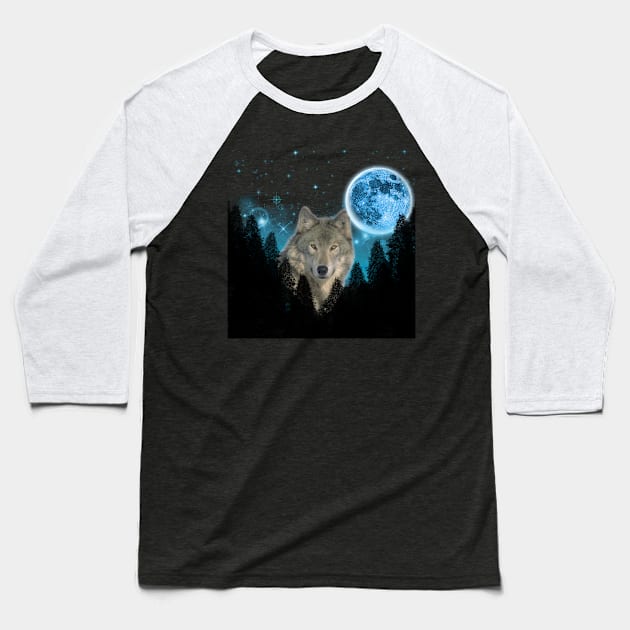 Wolf StarLight Baseball T-Shirt by Ratherkool